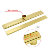 Darrahopens Furniture > Bathroom > Shower Heads & Screens Brushed Gold 600mm Tile Insert Linear Shower Grate Floor Drain 50mm Outlet Waste