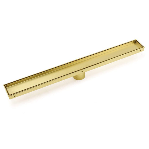 Darrahopens Furniture > Bathroom > Shower Heads & Screens Brushed Gold 600mm Tile Insert Linear Shower Grate Floor Drain 50mm Outlet Waste