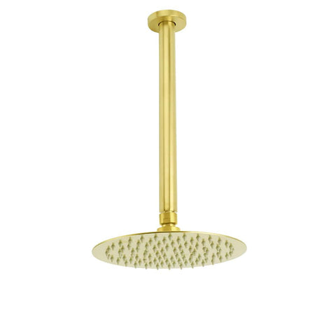 Brushed Gold 8" Round Thin Shower Rain Head 300mm Ceiling Dropper Arm Bath Set | darrahopens.com.au Premium AU Stock