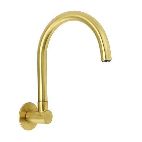 Darrahopens Furniture > Bathroom > Shower Heads & Screens Brushed Gold Bath Tub Filler Round Gooseneck Arm Faucet Water Outlet Wall Spout