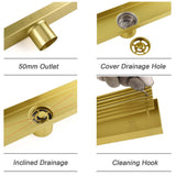 Darrahopens Furniture > Bathroom > Shower Heads & Screens Brushed Gold Bathroom 800mm Strip Fence Long Shower Grate Floor Drain 50mm Waste
