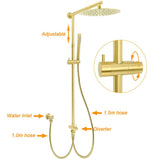 Darrahopens Furniture > Bathroom > Shower Heads & Screens Brushed Gold Dual Round Shower 12" Top Head Simple Stick Handheld Sliding Rail Arm Mixer Valve
