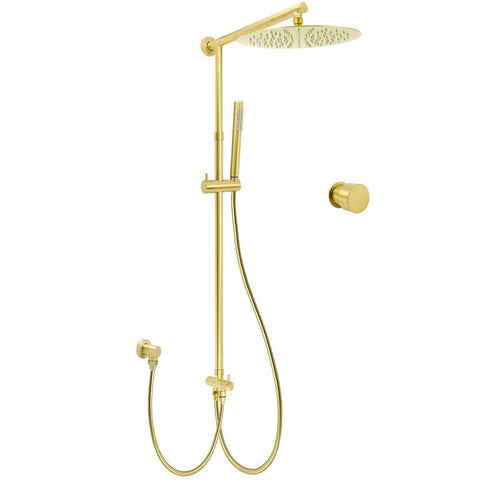 Darrahopens Furniture > Bathroom > Shower Heads & Screens Brushed Gold Dual Round Shower 12" Top Head Simple Stick Handheld Sliding Rail Arm Mixer Valve