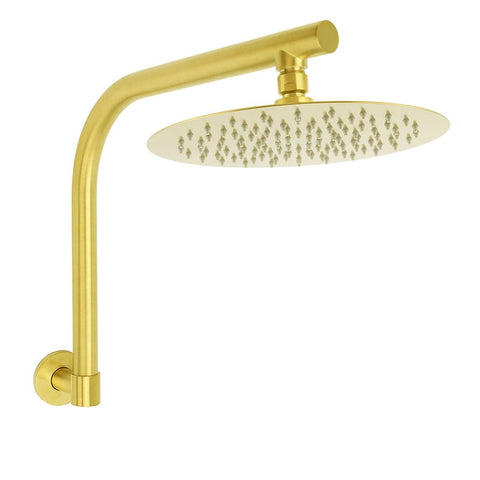 Brushed Gold Round 10 Inch Rain Shower Head Swivel Brass Gooseneck Wall Arm Set | darrahopens.com.au Premium AU Stock