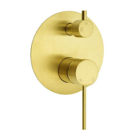 Brushed Gold Round Shower Mixer 2 Way Diverter For Bath Twin Shower Watermark | darrahopens.com.au Premium AU Stock