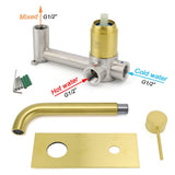 Darrahopens Furniture > Bathroom > Shower Heads & Screens Brushed Gold Round Wall Mounted Basin Mixer Vanity Sink Tap Faucet Curve Spout
