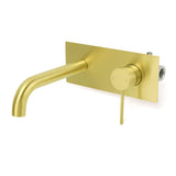Darrahopens Furniture > Bathroom > Shower Heads & Screens Brushed Gold Round Wall Mounted Basin Mixer Vanity Sink Tap Faucet Curve Spout