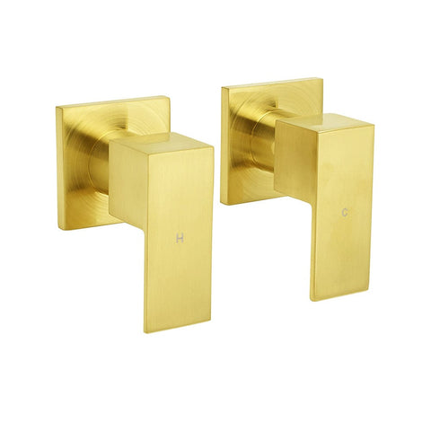 Darrahopens Furniture > Bathroom > Shower Heads & Screens Brushed Gold Square 1/4 Turn Twin Taps Brass For Shower Head Wall Mounted Spout