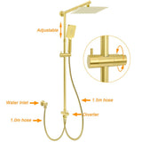 Brushed Gold Square 10" Rain Head 3 Mode Handheld Rose Sliding Rail Arm Dual Shower Set | darrahopens.com.au Premium AU Stock