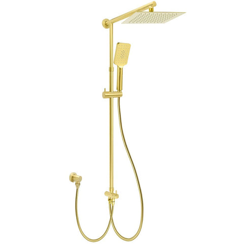 Brushed Gold Square 10" Rain Head 3 Mode Handheld Rose Sliding Rail Arm Dual Shower Set | darrahopens.com.au Premium AU Stock