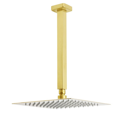 Brushed Gold Square 10" Rainfall Shower Head 30cm Ceiling Dropper Extension Arm Set | darrahopens.com.au Premium AU Stock