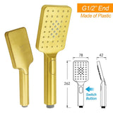 Darrahopens Furniture > Bathroom > Shower Heads & Screens Brushed Gold Square 12" Large Rain Head 3 Mode Handheld Rose Sliding Rail Arm Twin Shower Set