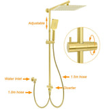 Darrahopens Furniture > Bathroom > Shower Heads & Screens Brushed Gold Square 12" Large Rain Head 3 Mode Handheld Rose Sliding Rail Arm Twin Shower Set