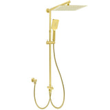 Darrahopens Furniture > Bathroom > Shower Heads & Screens Brushed Gold Square 12" Large Rain Head 3 Mode Handheld Rose Sliding Rail Arm Twin Shower Set
