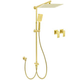 Darrahopens Furniture > Bathroom > Shower Heads & Screens Brushed Gold Square 12" Rain Head 3 Mode Handheld Rose Sliding Rail Wall Arm Dual Shower Taps Set