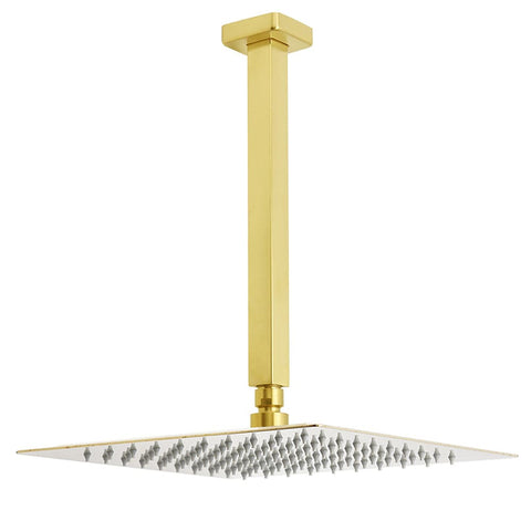 Brushed Gold Square 12" Rainfall Shower Head 30cm Ceiling Dropper Extension Arm Set | darrahopens.com.au Premium AU Stock