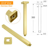 Brushed Gold Square 12" Rainfall Shower Head 30cm Ceiling Dropper Extension Arm Set | darrahopens.com.au Premium AU Stock