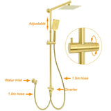 Brushed Gold Square 8" Rain Shower Head 3 Mode Handheld Sliding Rail Arm Dual Diverter Set | darrahopens.com.au Premium AU Stock
