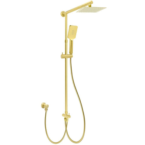 Brushed Gold Square 8" Rain Shower Head 3 Mode Handheld Sliding Rail Arm Dual Diverter Set | darrahopens.com.au Premium AU Stock