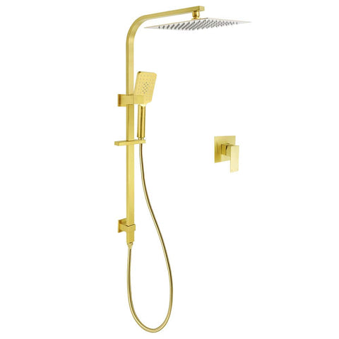Darrahopens Furniture > Bathroom > Shower Heads & Screens Brushed Gold Square Dual Shower 12" Large Rain Head Handheld Silde Rail Arm 2in1 Set + Mixer