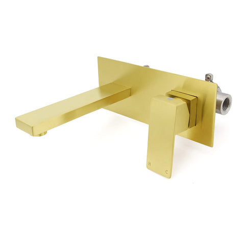 Darrahopens Furniture > Bathroom > Shower Heads & Screens Brushed Gold Square Wall Mount Basin Mixer Laundry Vanity Tap Spout Faucet Set