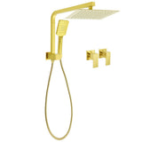 Brushed Gold Twin Shower 10" Rain Head Handheld Diverter Wall Arm Set Square Taps | darrahopens.com.au Premium AU Stock