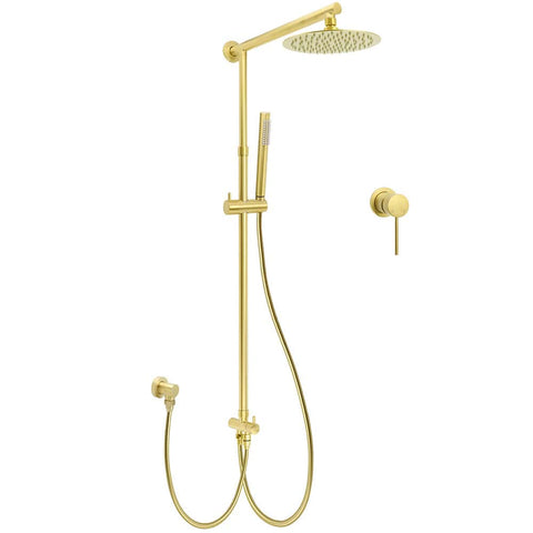 Darrahopens Furniture > Bathroom > Shower Heads & Screens Brushed Gold Twin Shower 8" Round Head Single Mode Handheld Rose Sliding Rail Small Face Mixer Set