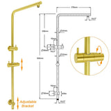 Brushed Gold Twin Shower Large Round 12" Rain Head Handheld Silde Wall Rail Arm | darrahopens.com.au Premium AU Stock