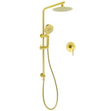 Darrahopens Furniture > Bathroom > Shower Heads & Screens Brushed Gold Twin Shower Set 8" Round Head 3 Modes Handheld Sliding Rail Arm + Mixer