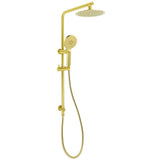 Darrahopens Furniture > Bathroom > Shower Heads & Screens Brushed Gold Twin Shower Set Sliding Rail Arm 8" Round Head 3 Modes Handheld