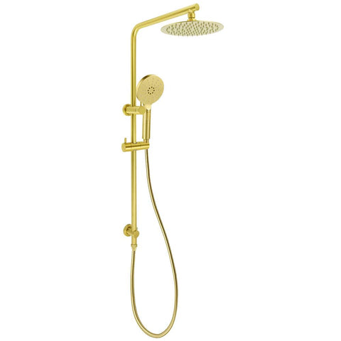 Darrahopens Furniture > Bathroom > Shower Heads & Screens Brushed Gold Twin Shower Set Sliding Rail Arm 8" Round Head 3 Modes Handheld