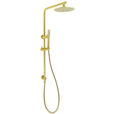 Brushed Gold Twin Shower Set Sliding Rail Arm 8" Round Head Stainless Steel Handheld Rose Combo | darrahopens.com.au Premium AU Stock