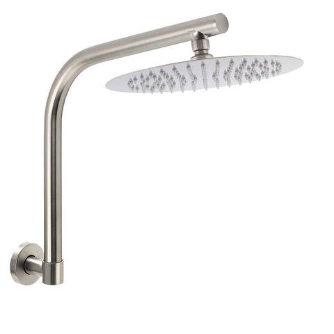 Brushed Nickel 10" Round Rainfall Shower Head 360°Swivel Gooseneck Wall Arm Set | darrahopens.com.au Premium AU Stock