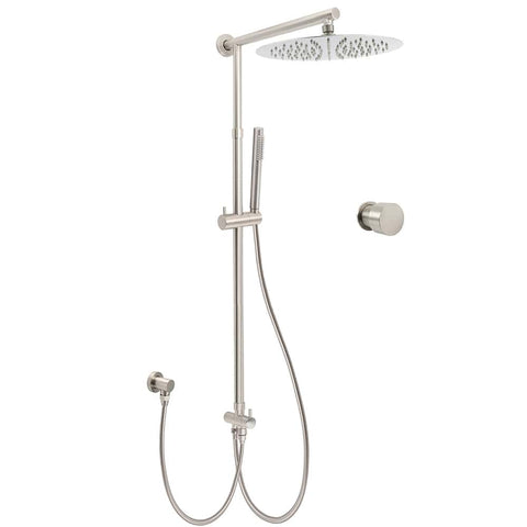 Darrahopens Furniture > Bathroom > Shower Heads & Screens Brushed Nickel 12" Large Rain Head Twin Shower Handheld Rose Sliding Rail Arm Set With Mixer