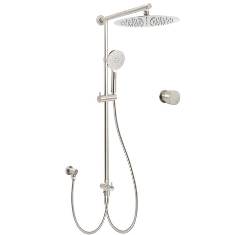 Darrahopens Furniture > Bathroom > Shower Heads & Screens Brushed Nickel 12" Large Rain Head Twin Shower Handheld Sliding Rail Arm Set With Mixer