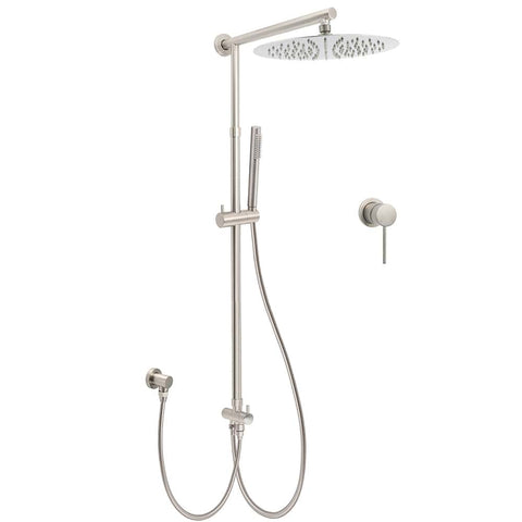 Darrahopens Furniture > Bathroom > Shower Heads & Screens Brushed Nickel 2in1 Set Round 12" Rain Head Shower Single Mode Handheld Sliding RailWall Mixer
