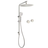 Brushed Nickel 2in1 Shower Set Sliding Rail Arm 12" Round Head Handheld Twin Taps Hot Cold Water Control | darrahopens.com.au Premium AU Stock