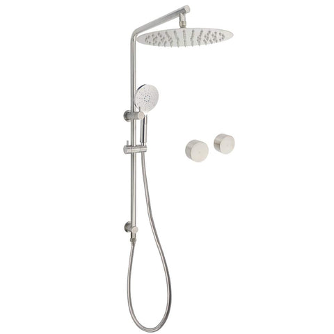 Brushed Nickel 2in1 Shower Set Sliding Rail Arm 12" Round Head Handheld Twin Taps Hot Cold Water Control | darrahopens.com.au Premium AU Stock