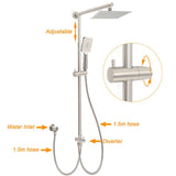 Brushed Nickel 2in1 Square 8" Thin Rainfall Head Shower Handheld Sliding Rail Arm Set | darrahopens.com.au Premium AU Stock