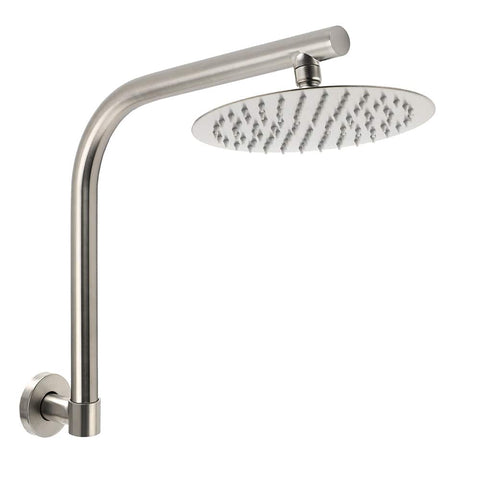 Brushed Nickel 8" Round Rainfall Shower Head 360°Swivel Gooseneck Wall Arm Set | darrahopens.com.au Premium AU Stock