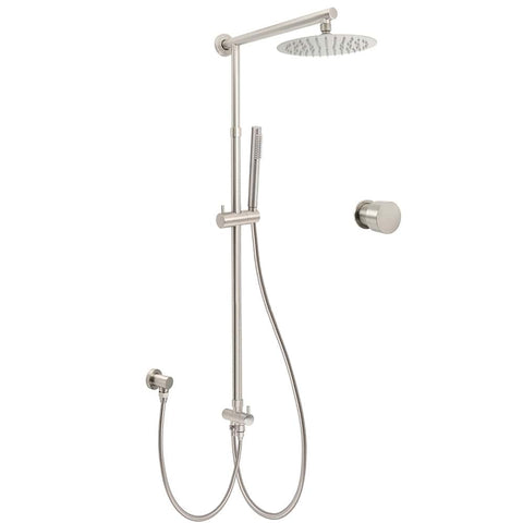 Darrahopens Furniture > Bathroom > Shower Heads & Screens Brushed Nickel 8" Thin Rain Head Twin Shower Metal Handheld Rose Sliding Rail Arm Set With Mixer