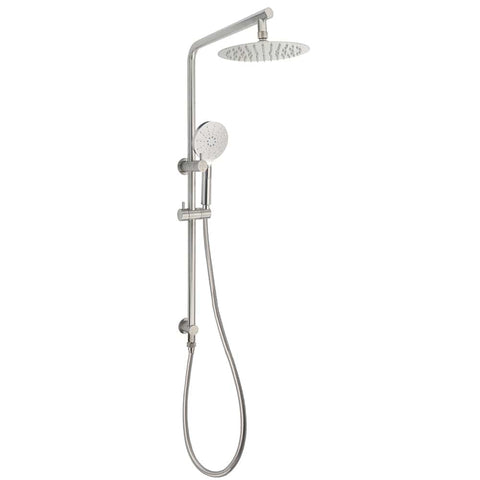 Brushed Nickel Dual Shower Set Sliding Rail Arm 8" Round Head Handheld Silver | darrahopens.com.au Premium AU Stock