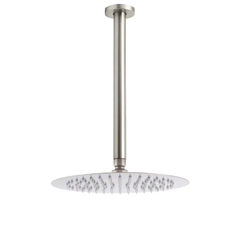 Brushed Nickel Round 10" Shower Rain Head + 300mm Brass Ceiling Dropper Arm Set | darrahopens.com.au Premium AU Stock