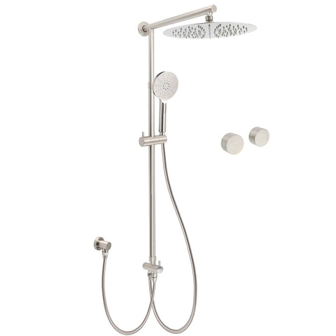 Darrahopens Furniture > Bathroom > Shower Heads & Screens Brushed Nickel Round 12" Large Rain Head Shower Handheld Sliding Rail Arm Chrome Set + Twin Taps
