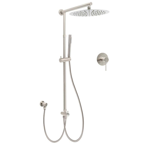 Darrahopens Furniture > Bathroom > Shower Heads & Screens Brushed Nickel Round 12" Rain Head Shower Single Mode Handheld Sliding Rail Arm Mixer 2in1 Set