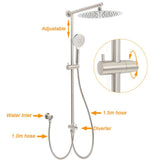 Darrahopens Furniture > Bathroom > Shower Heads & Screens Brushed Nickel Round 12" Rainfall Head Shower Handheld Sliding Rail Arm Mixer 2in1 Set