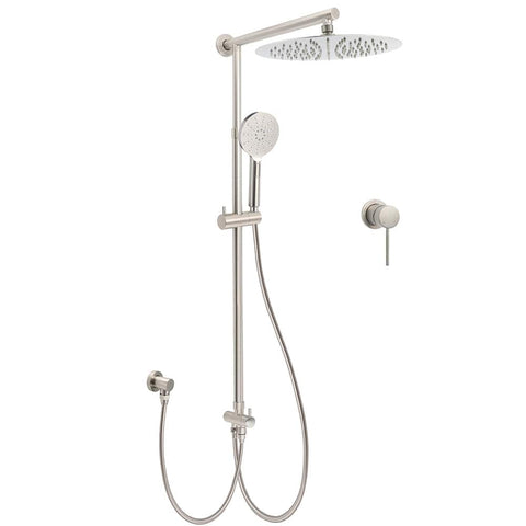 Darrahopens Furniture > Bathroom > Shower Heads & Screens Brushed Nickel Round 12" Rainfall Head Shower Handheld Sliding Rail Small Face Mixer 2in1 Set