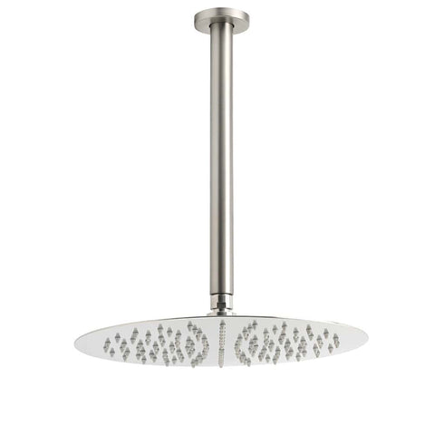 Brushed Nickel Round 12" Shower Rain Head + 300mm Brass Ceiling Dropper Arm Set | darrahopens.com.au Premium AU Stock