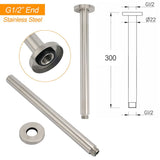 Brushed Nickel Round 12" Shower Rain Head + 300mm Brass Ceiling Dropper Arm Set | darrahopens.com.au Premium AU Stock