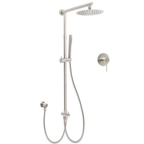 Darrahopens Furniture > Bathroom > Shower Heads & Screens Brushed Nickel Round 8" Rain Head Shower 1 Mode Handheld Sliding Rail Arm Mixer 2in1 Set